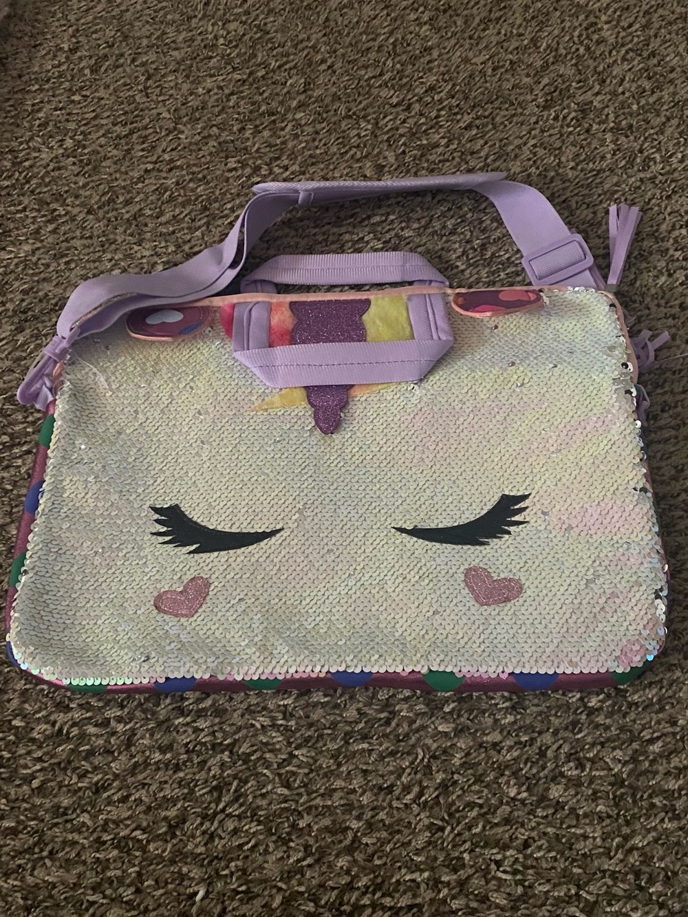 Kids Sequin Unicorn Shoulder Bag in Lavender